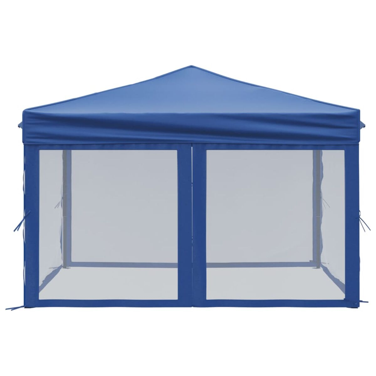 Blauer Pavillon mit Netzseiten, isoliert auf weißem Hintergrund.