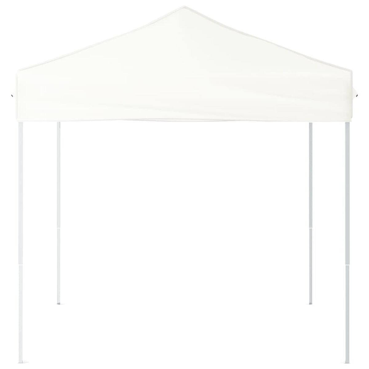 Una tenda pop-up bianca con tetto a punta e quattro gambe. È semplice e leggera.