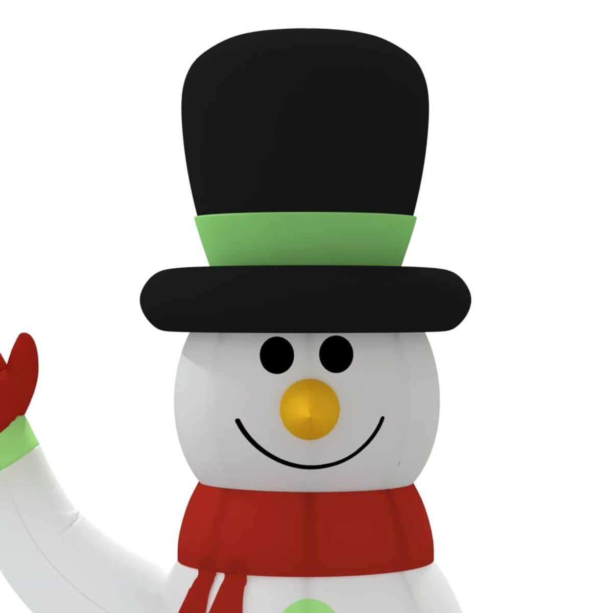 Ein Schneemann mit schwarzem Zylinder, rotem Schal und lächelndem Gesicht.