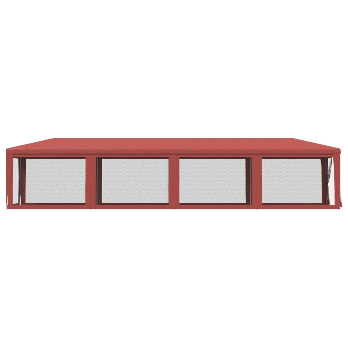Roter Pavillon mit 4 transparenten Paneelen. Weißer Hintergrund. Draufsicht.