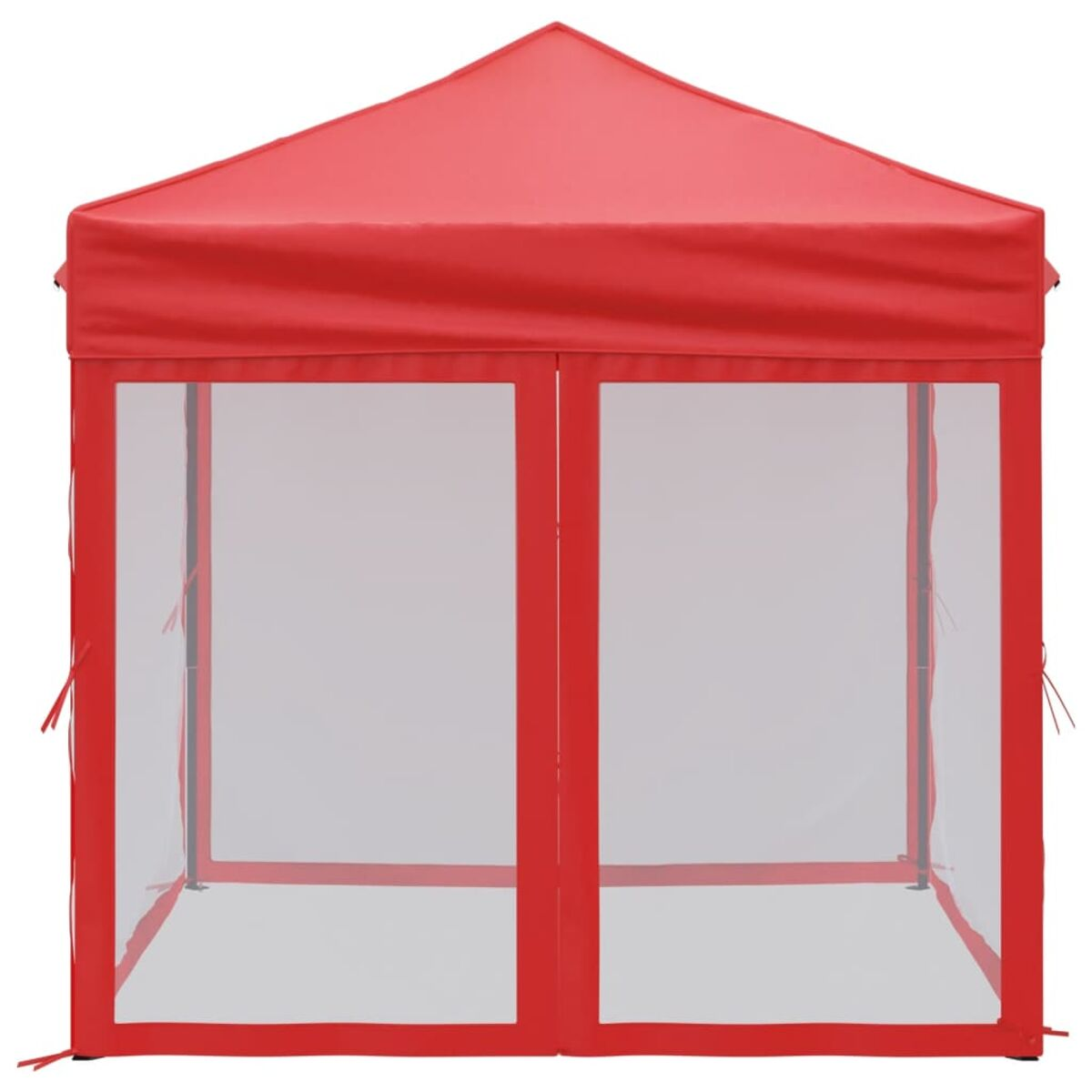 Roter Outdoor-Pavillon mit Spitzdach und transparenten Kunststoffseiten. Für den Außenbereich konzipiert.