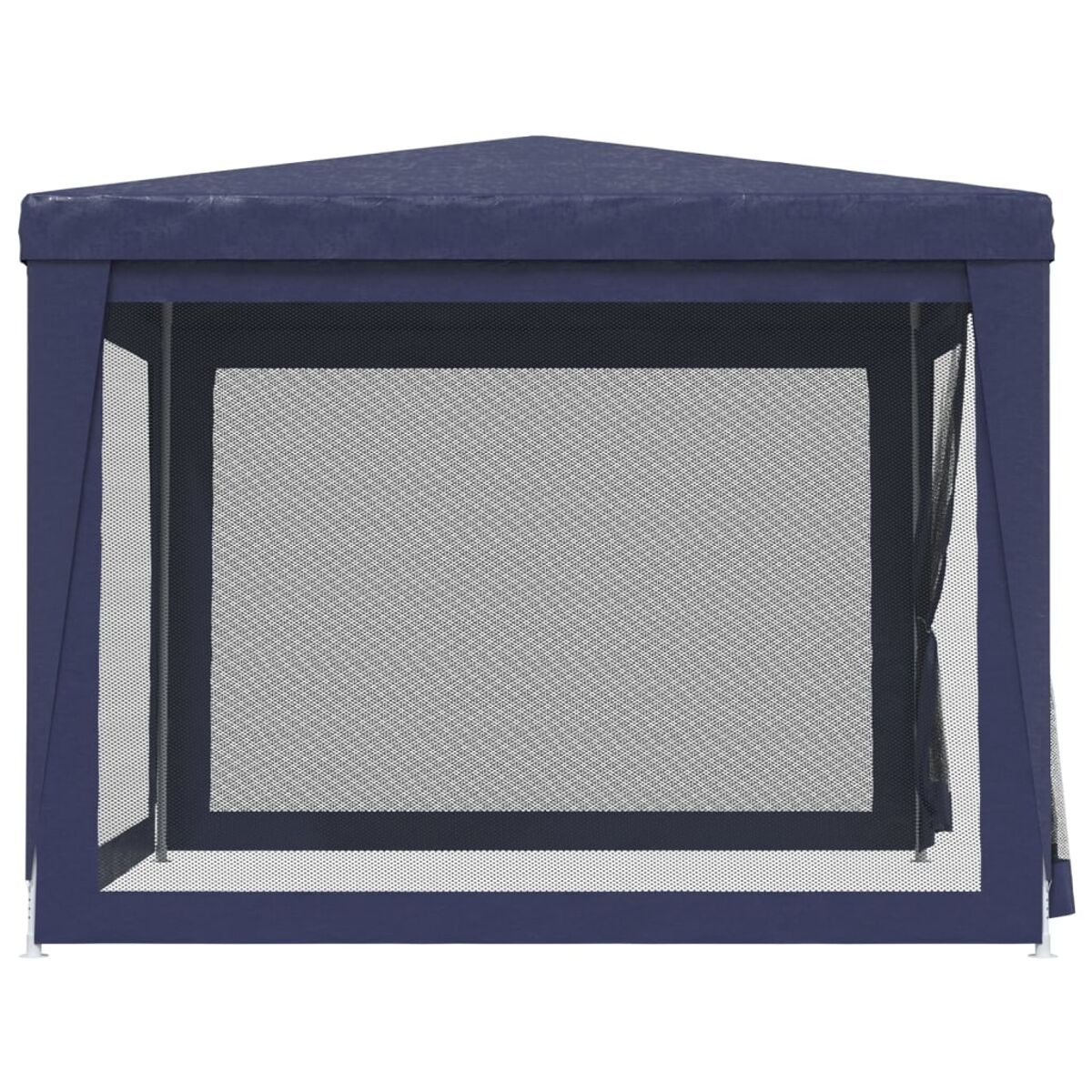 Blauer quadratischer Pavillon mit Netzwänden.