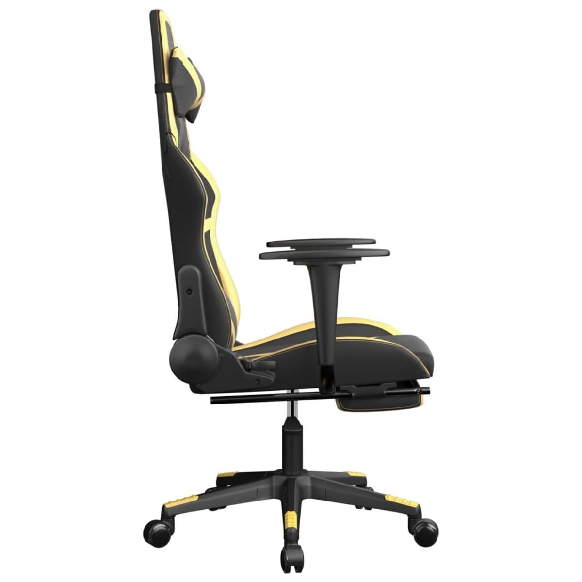 Schwarz-gelber Gaming-Stuhl. Der Stuhl wird von der Seite gezeigt.