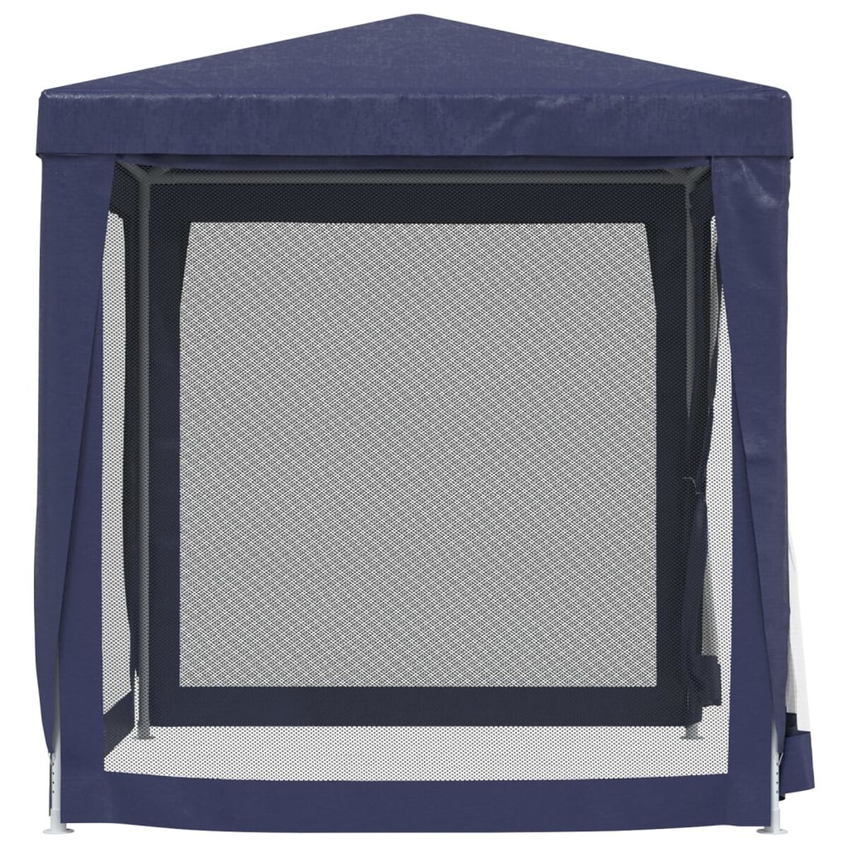 Blauer Pavillon mit Gitterwänden. Weißer Rahmen. Weißer Hintergrund.