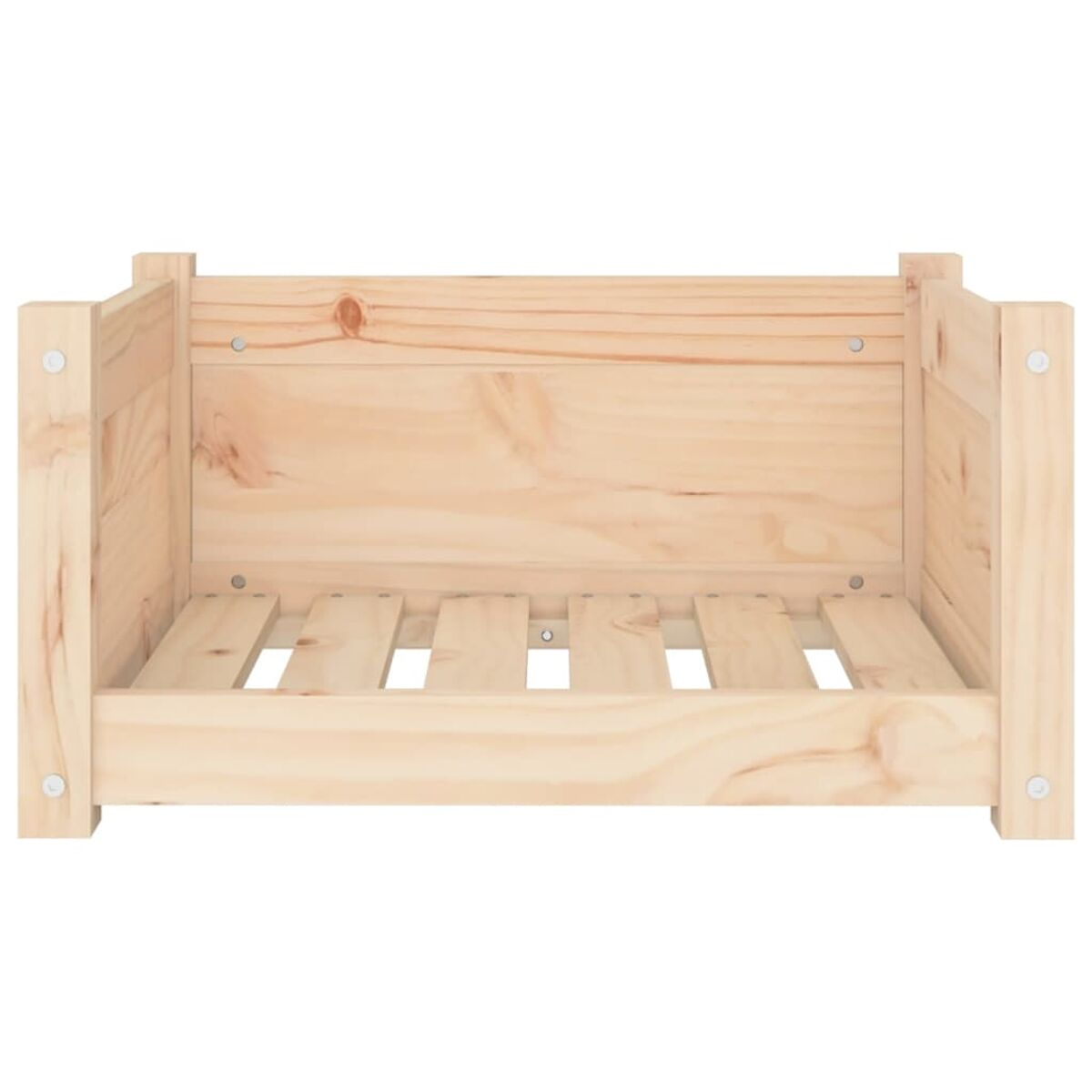 Haustierbett aus hellem Holz, schlichtes Design.