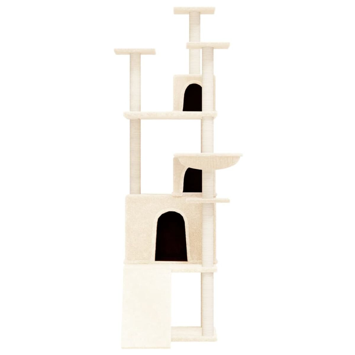 Katzenbaum mit mehreren Ebenen, Kratzbäumen und einem Katzenhaus.