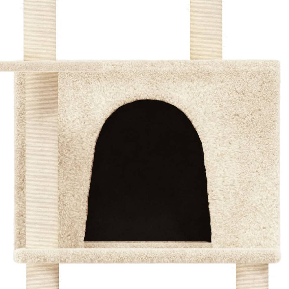 Katzenbaum mit Versteck. Beige Farbe. Weiches Material.
