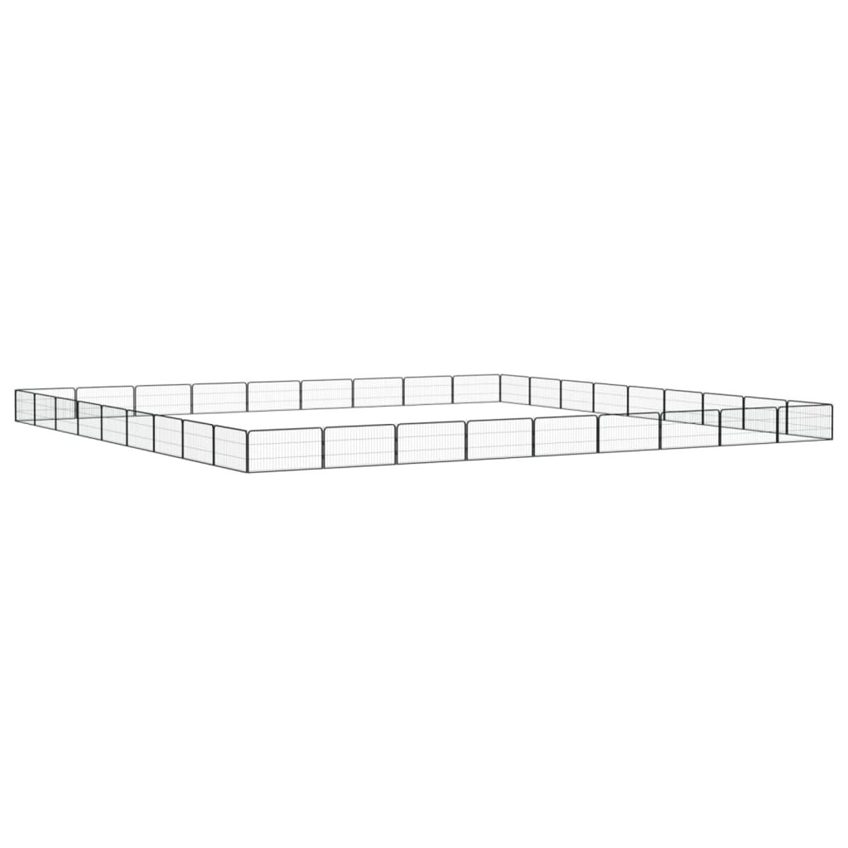Quadratischer Maschendrahtzaun, der ein Gehege bildet.