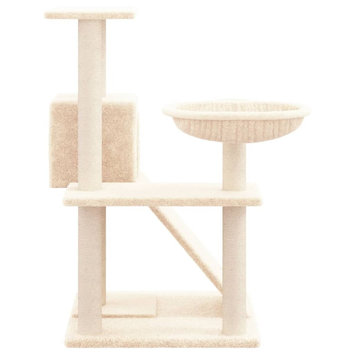 Katzenbaum mit mehreren Ebenen und Kratzbäumen. Beige Farbe.