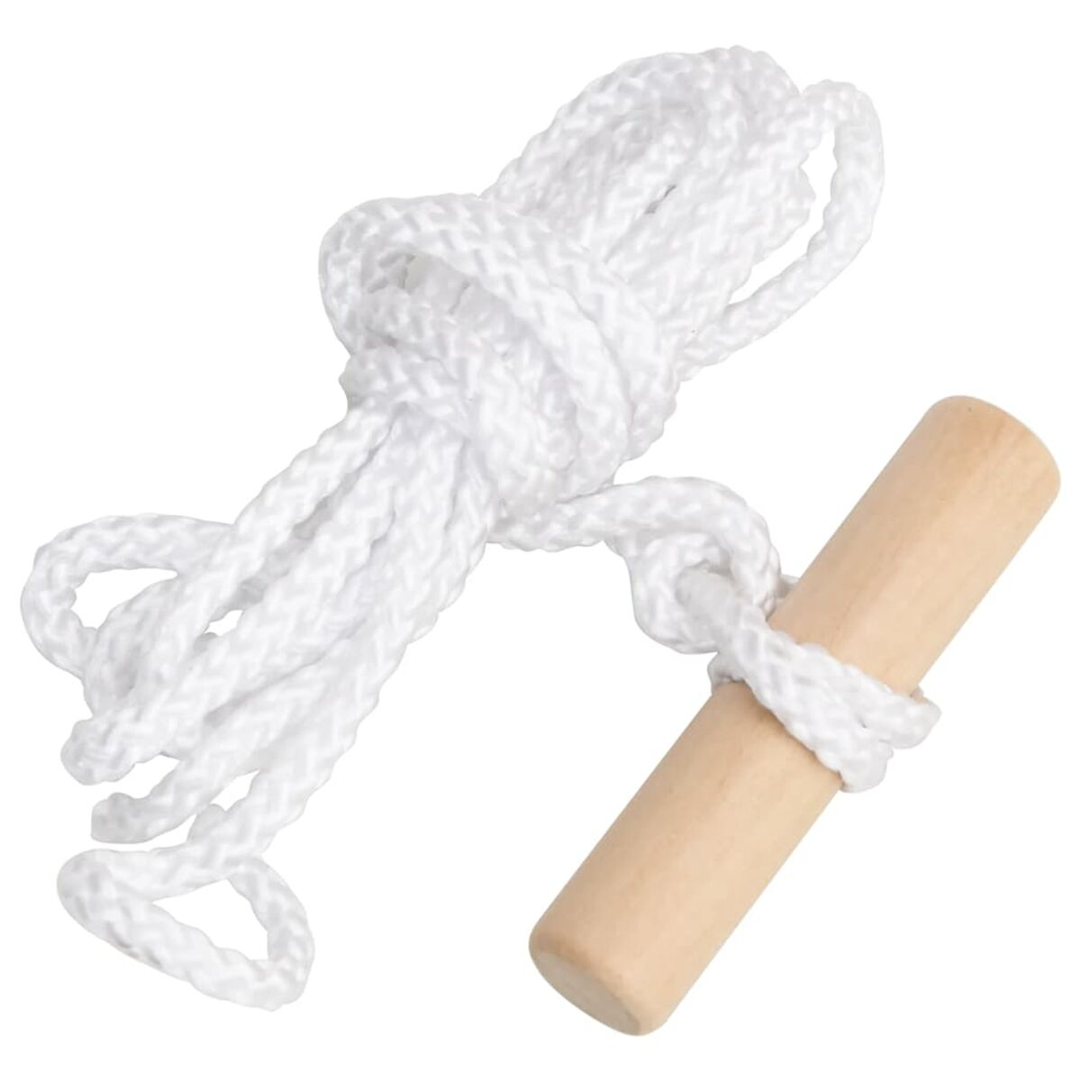Corda bianca con manico in legno. Il manico è cilindrico.