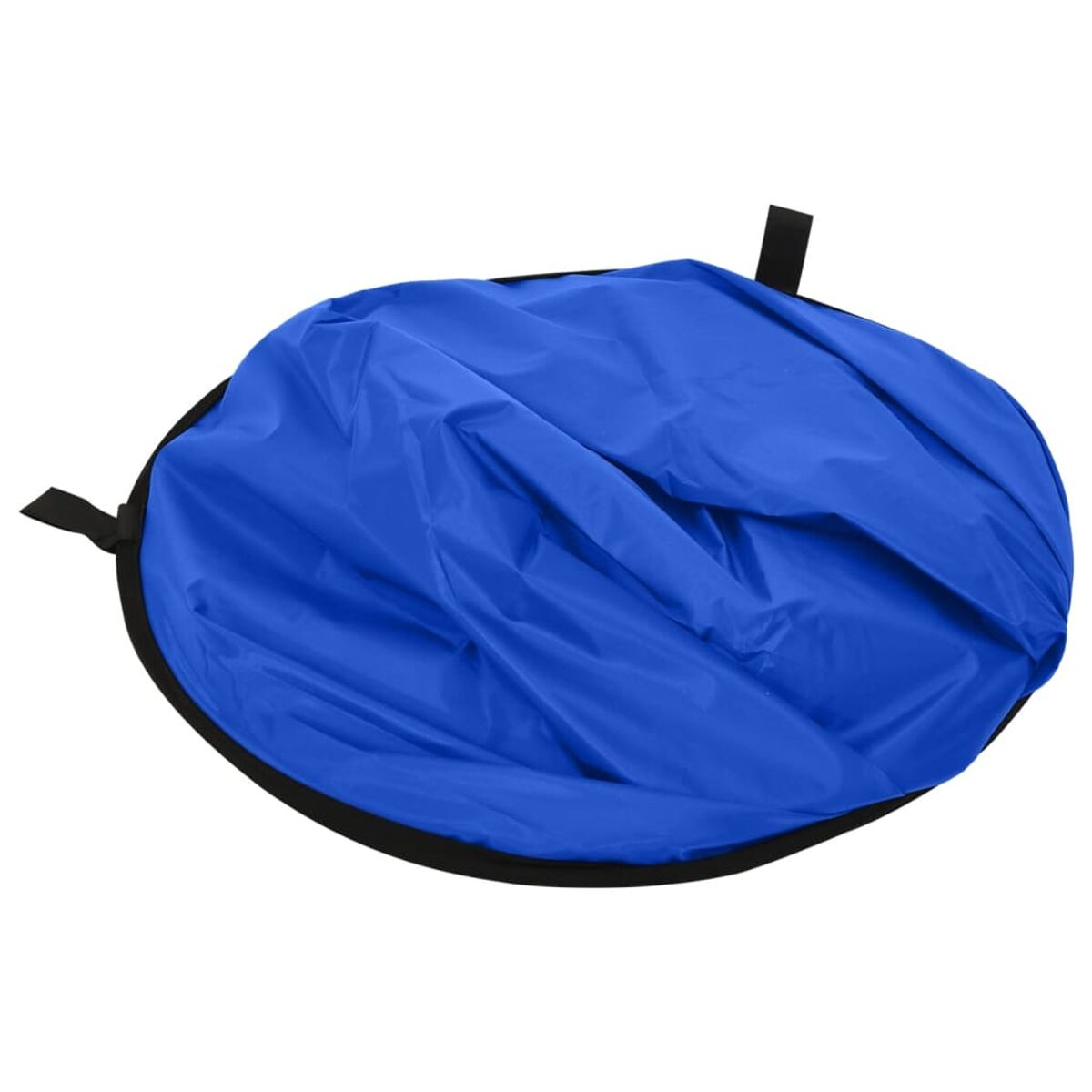 Blauer Pop-up-Hintergrund mit schwarzen Rändern, gefaltet. Schwarze Bindebänder an den Seiten.
