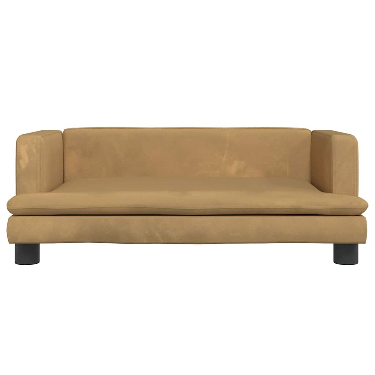 Beigefarbenes Sofa mit schwarzen Beinen und schlichtem Design.