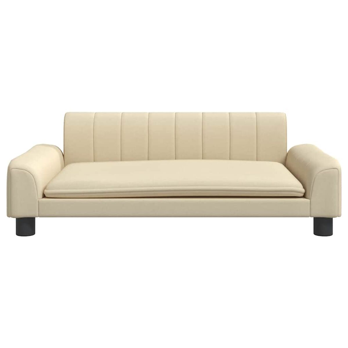 Cremefarbenes Sofa mit niedrigem Profil und abgerundeten Armlehnen vor weißem Hintergrund.