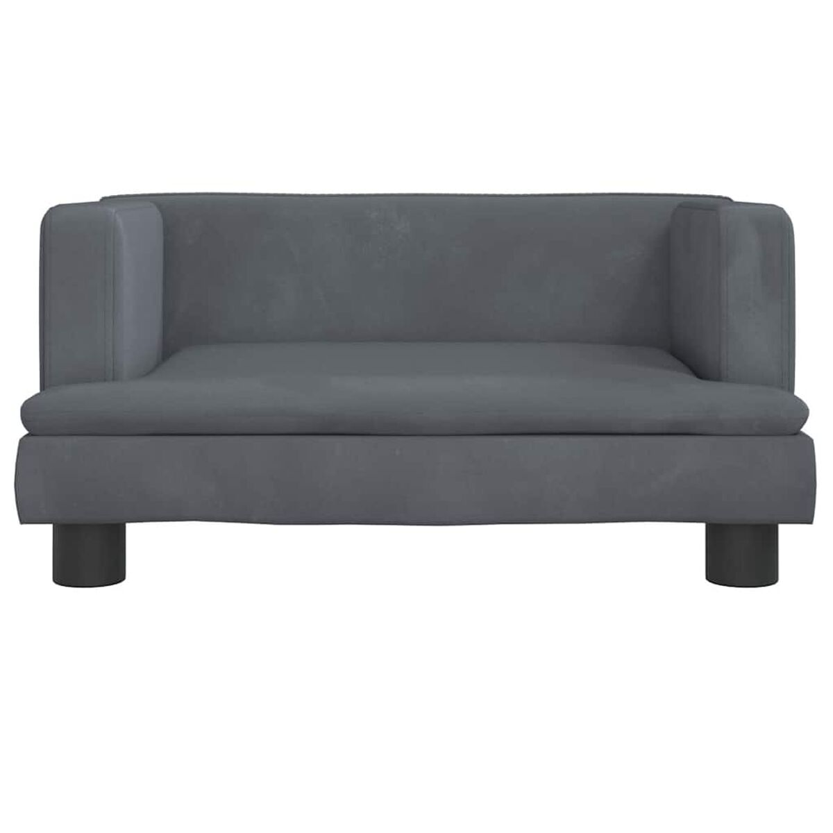 Graues Hundebett im modernen Stil. Vier schwarze Füße. Weißer Hintergrund.