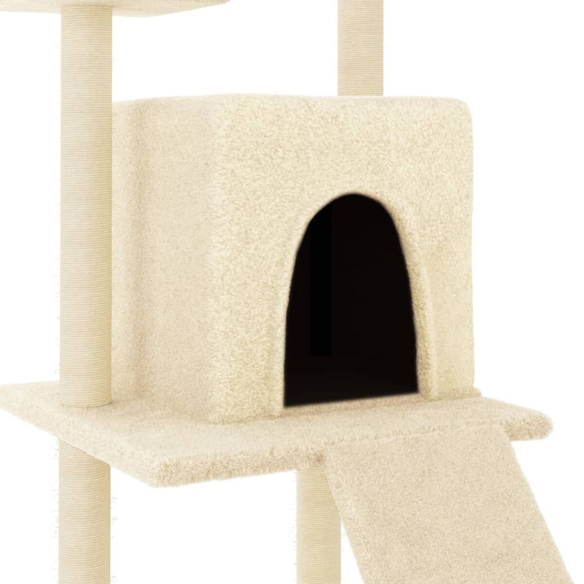 Beiger Katzenbaum mit Höhle und Plattformen.