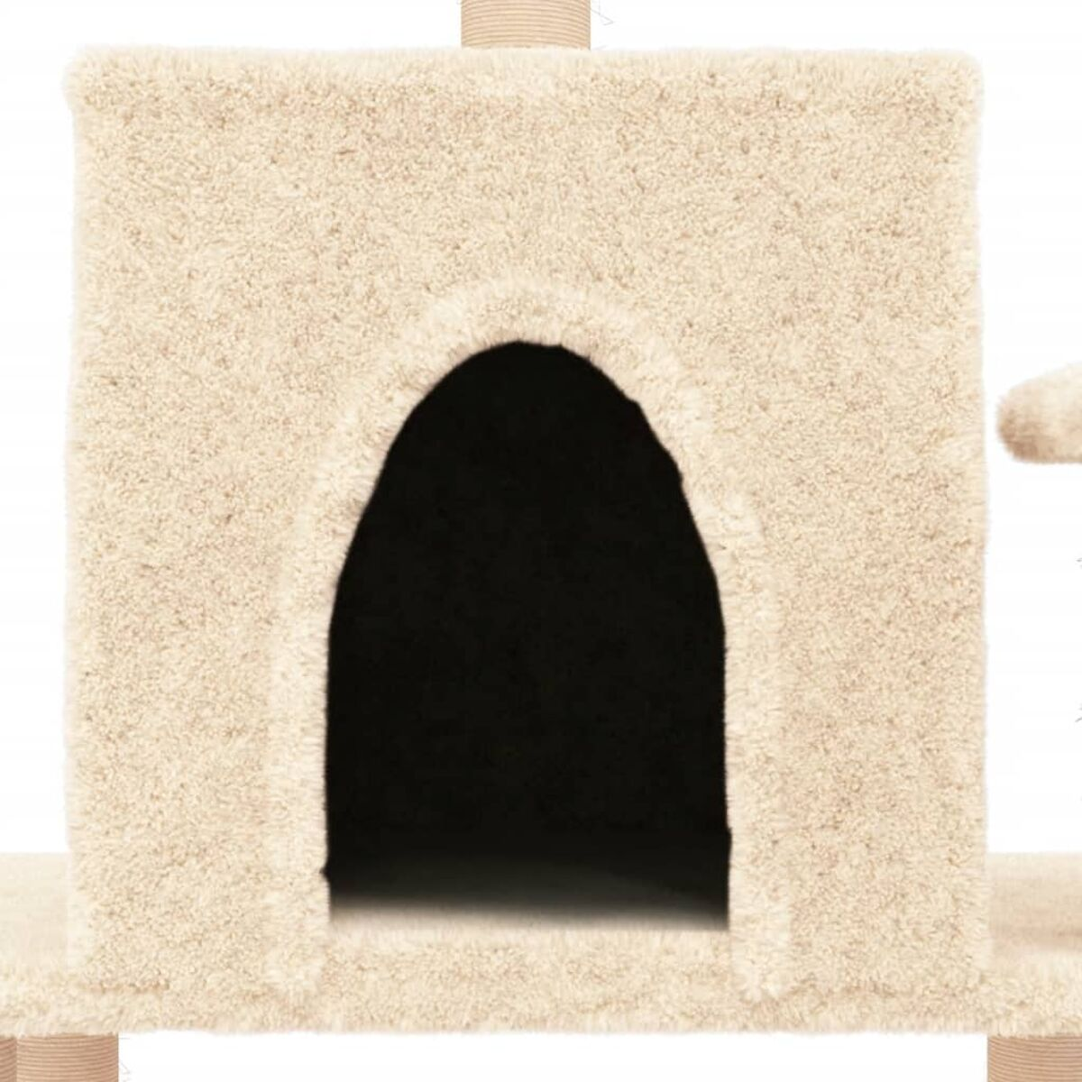 Katzenbaumhaus mit cremefarbener Farbe und einem schwarzen Loch.