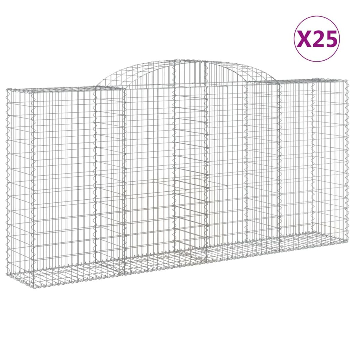 Gabionenwand aus verzinktem Stahl.