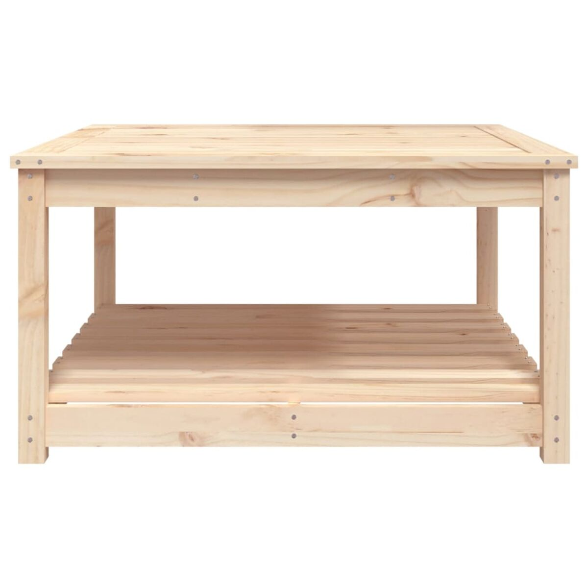 Holz-Couchtisch mit Ablage. Hellbraune Farbe, schlichtes Design.