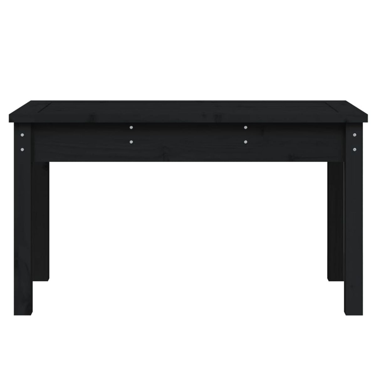 Schwarzer Holztisch mit vier Beinen. Einfacher Hintergrund. Klares Design.