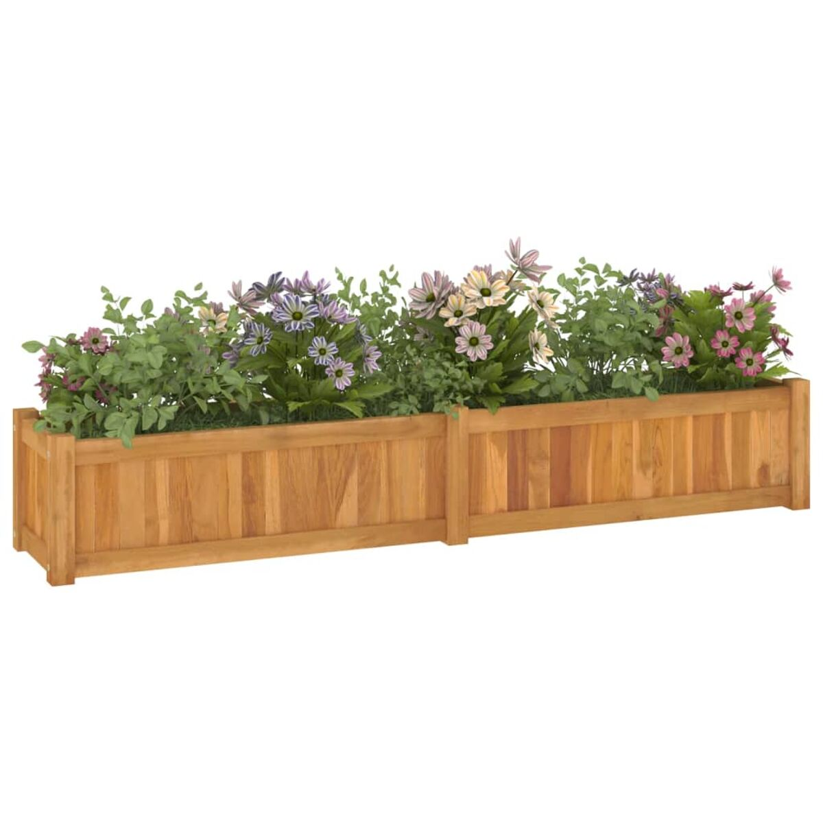 Pflanzkästen aus Holz mit Blumen.