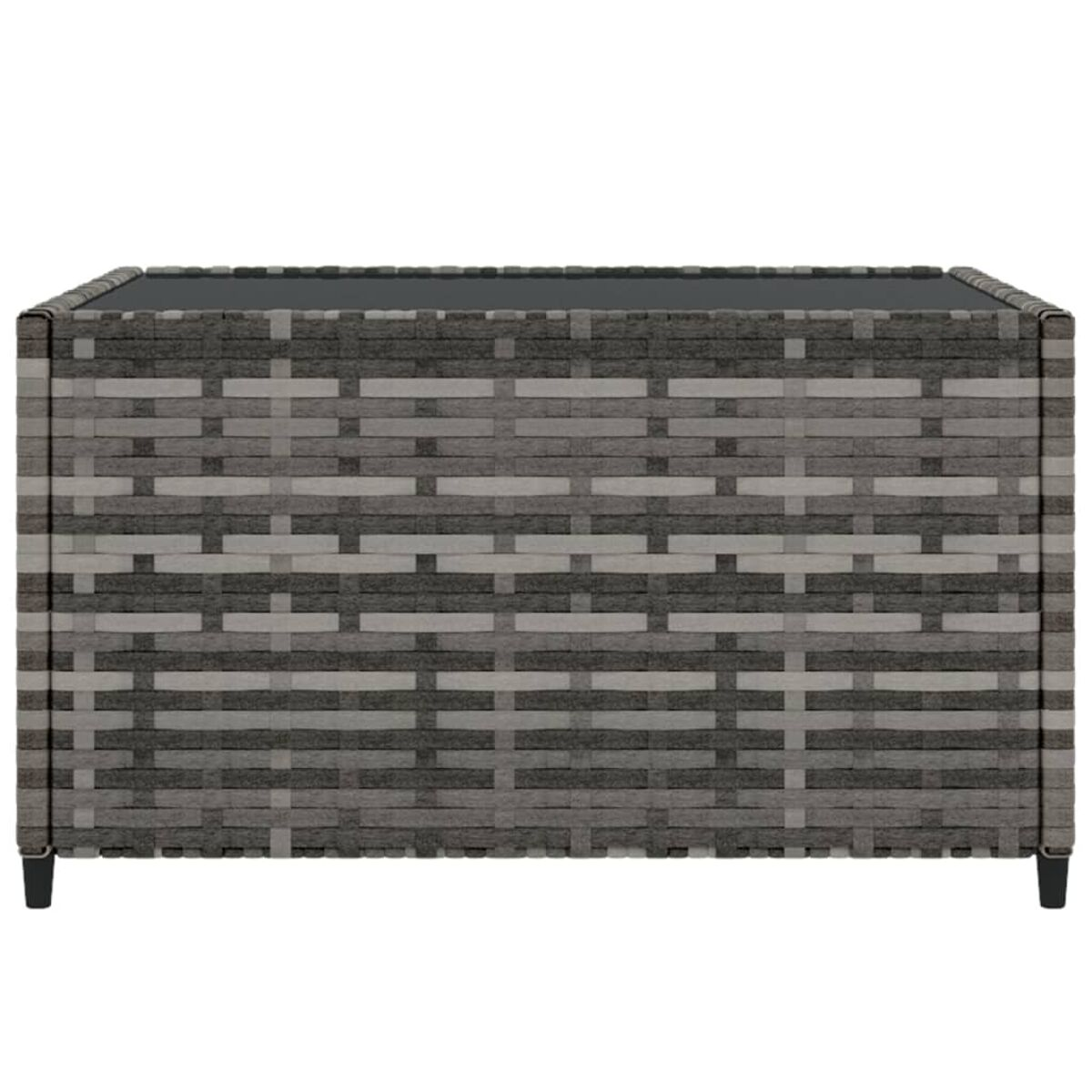 Geflochtener Couchtisch. Graues und schwarzes Korbgeflecht.