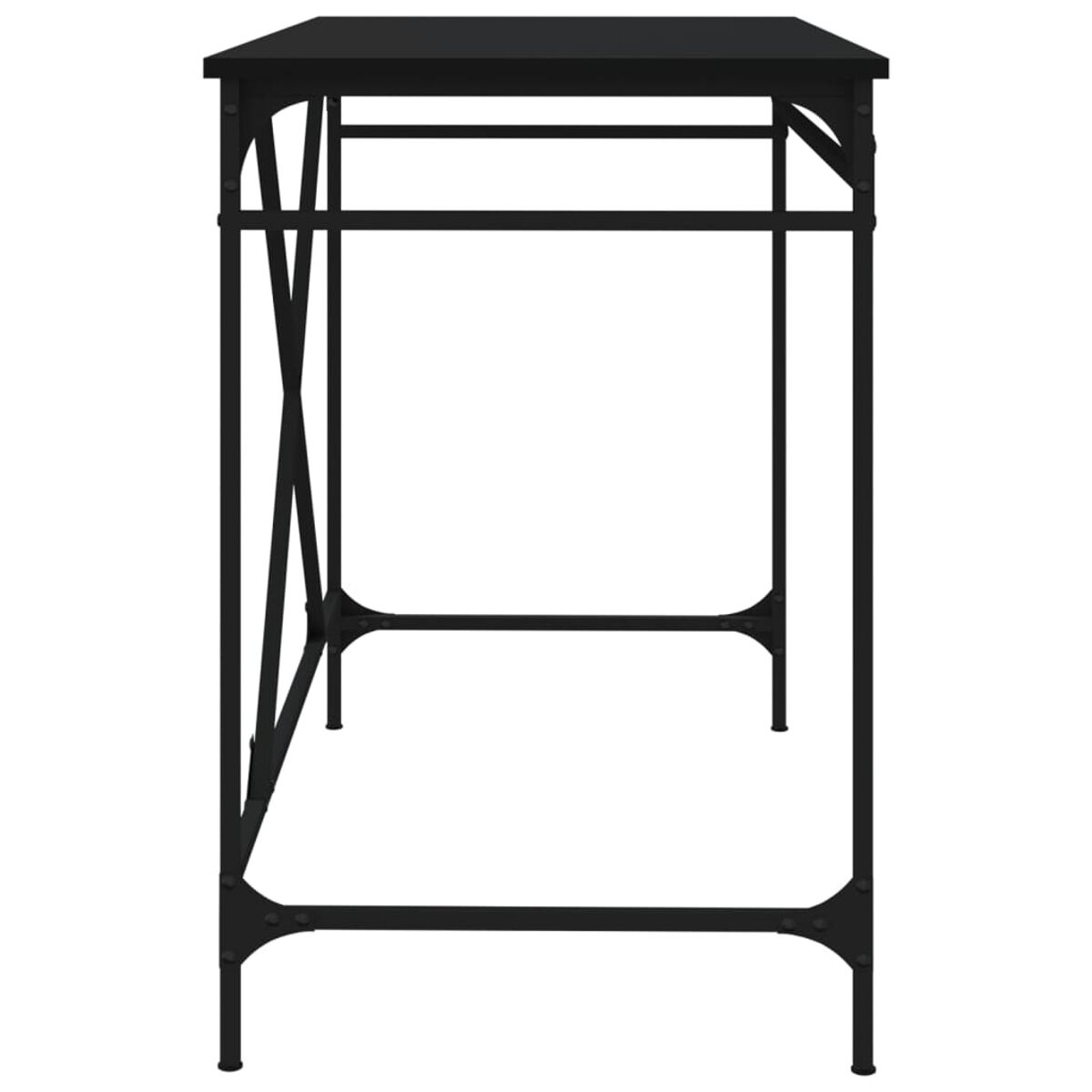 Ein schwarzer Metall-Outdoor-Tischrahmen. Der Tisch hat ein einfaches, geometrisches Design.