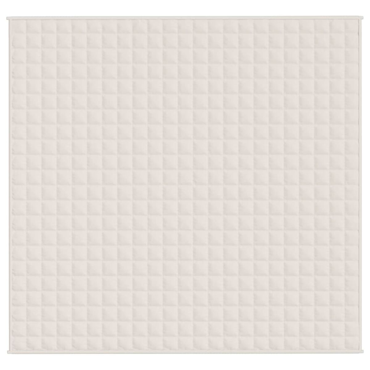 Eine weiße, quadratische, gesteppte Decke. Das Muster besteht aus kleinen, erhöhten Quadraten.