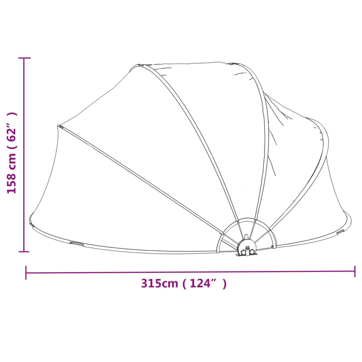 Kuppelstruktur mit den Maßen: 315 cm lang und 158 cm hoch.