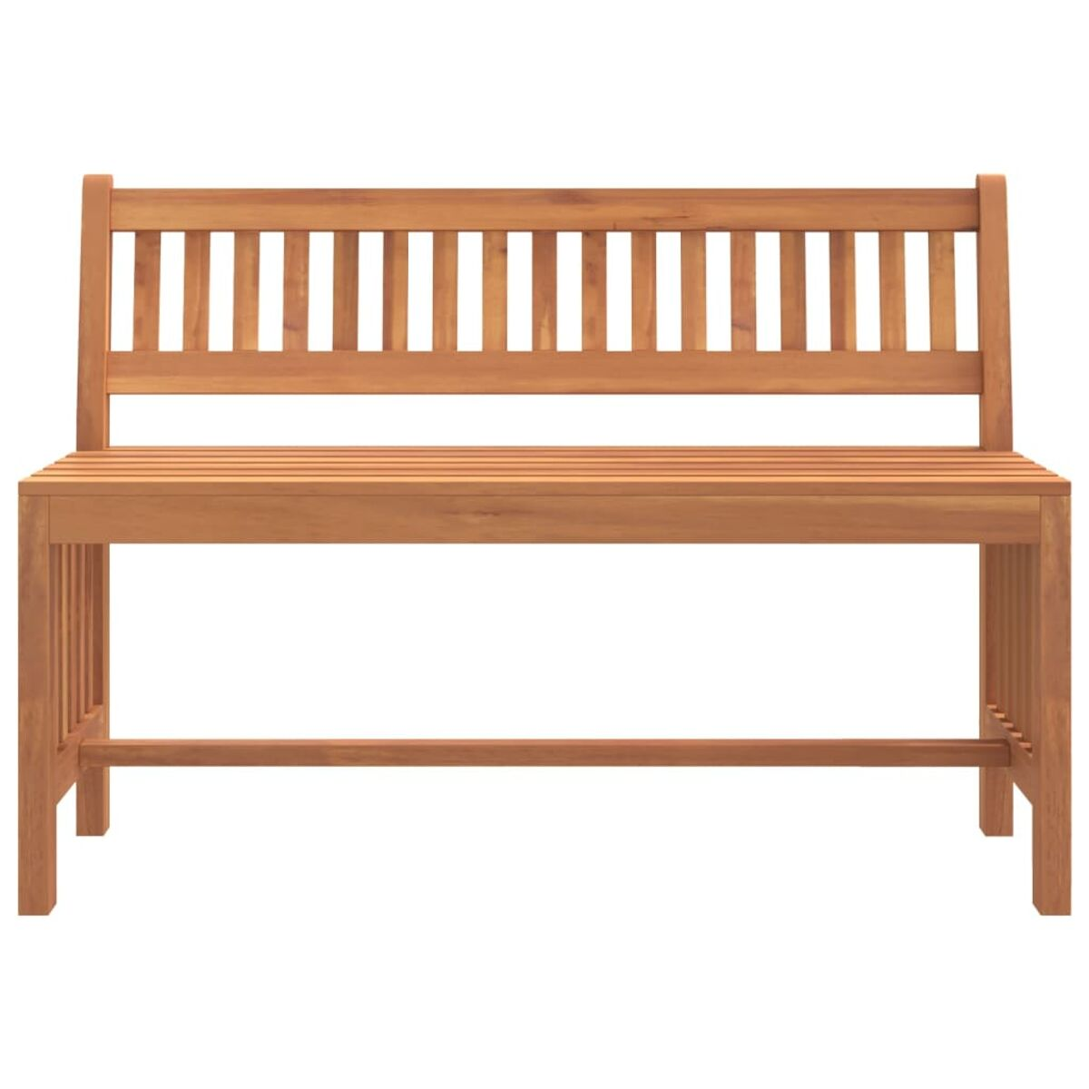 Eine Holzbank mit Lattenrücken und Sitzfläche, ideal für Sitzgelegenheiten im Freien.