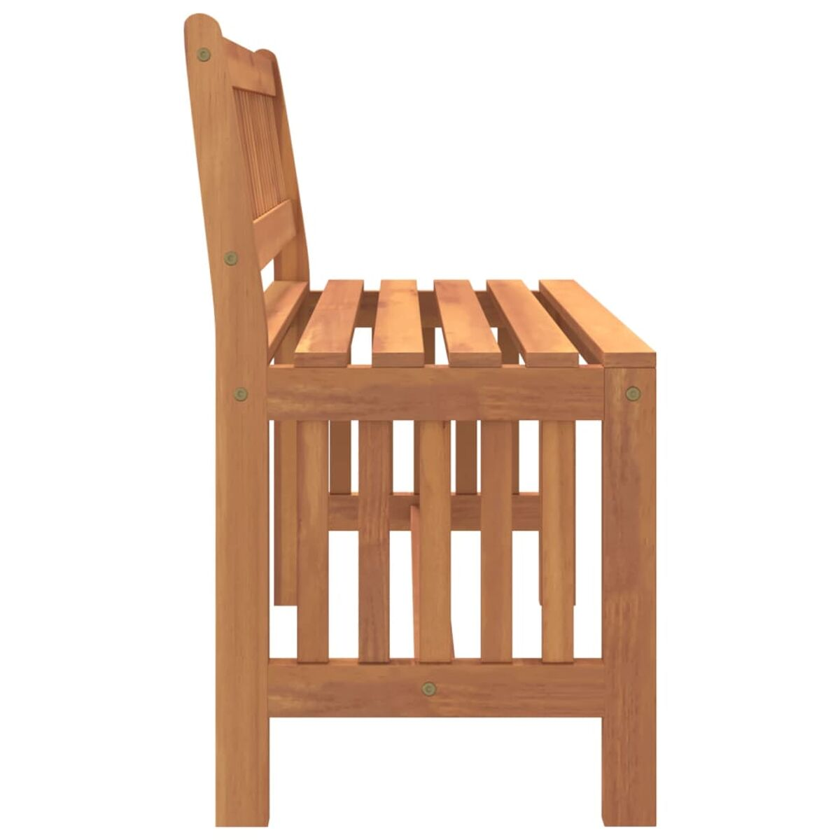 Holzbank-Profil, mit Rückenleisten und einer Sitzfläche aus Latten, hellbraune Farbe.