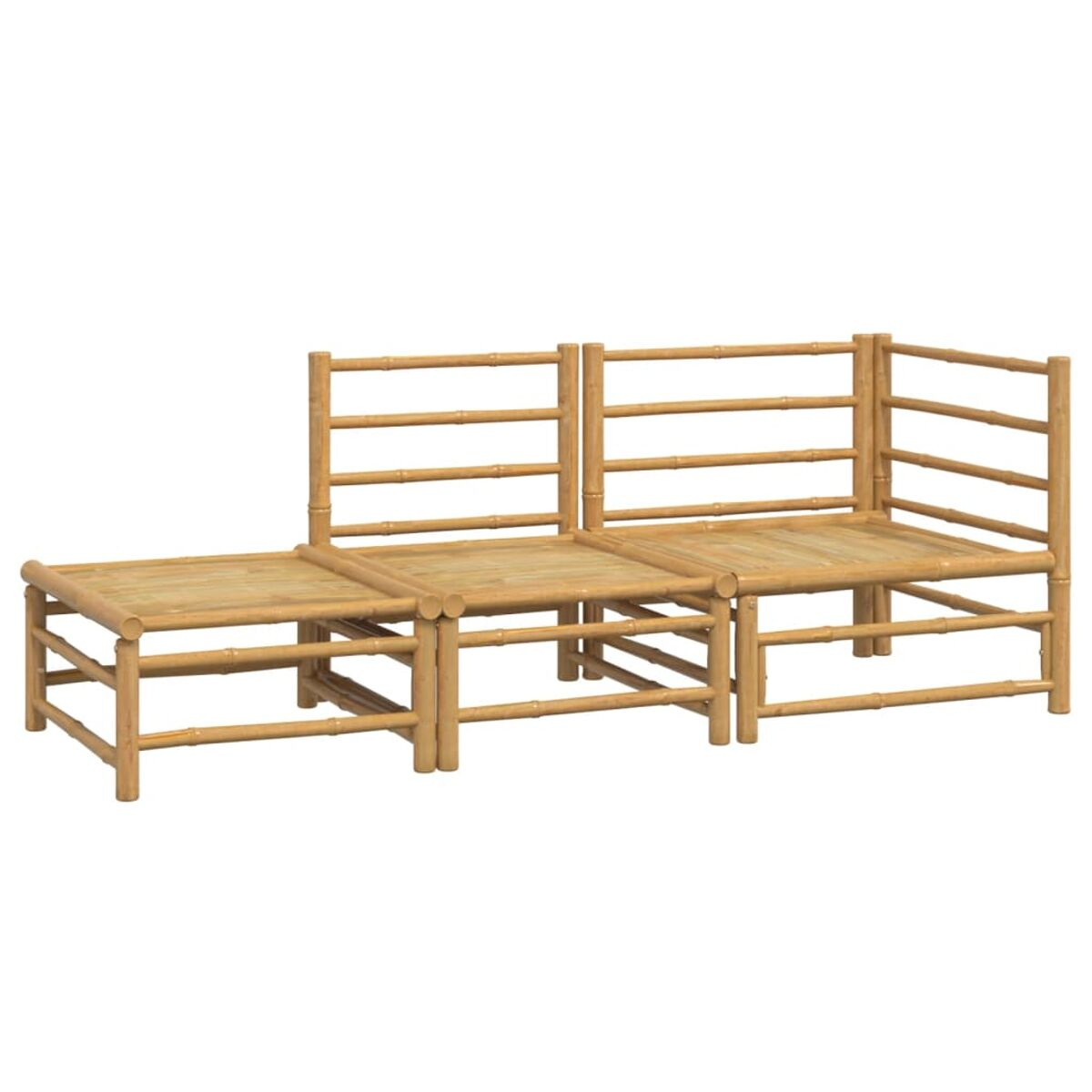Holz-Bambus-Sofateile in einer Reihe angeordnet.