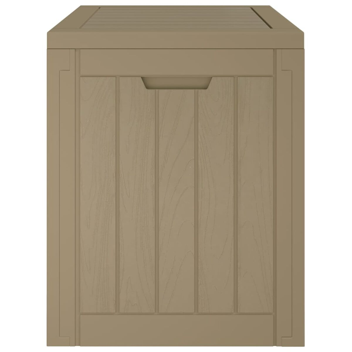 Eine hellbraune Holz-Aufbewahrungsbox mit Griff auf weißem Hintergrund.