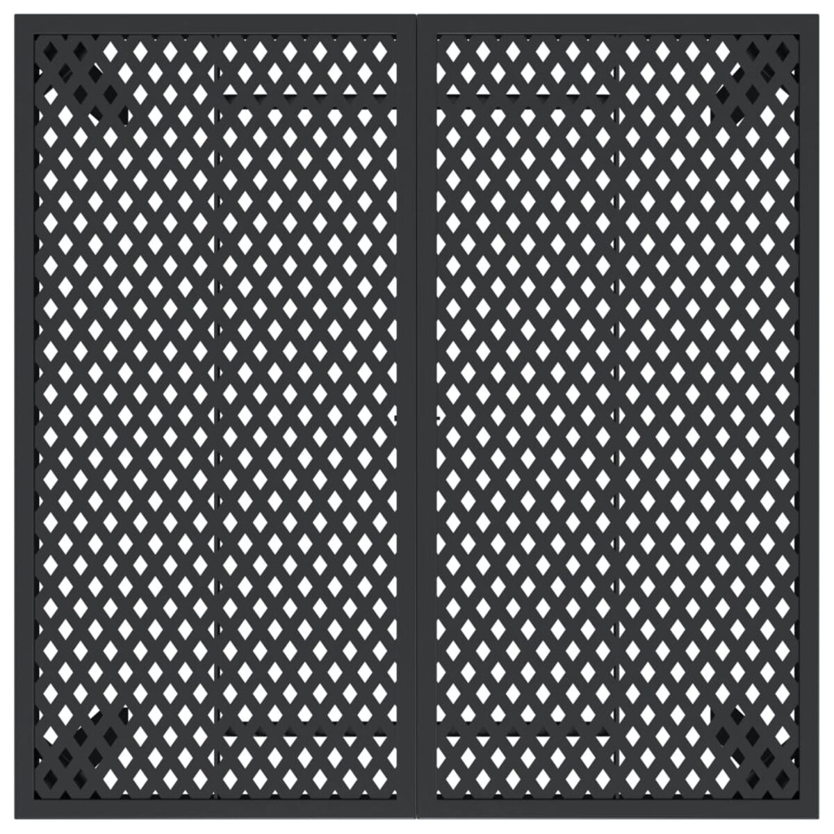 Schwarze Metallgitterzaunfelder mit Rautenmuster.
