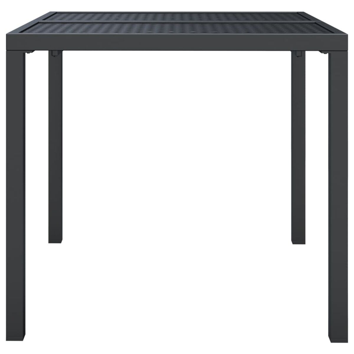 Schwarzer Metall-Quadrat-Tisch. Weißer Hintergrund.