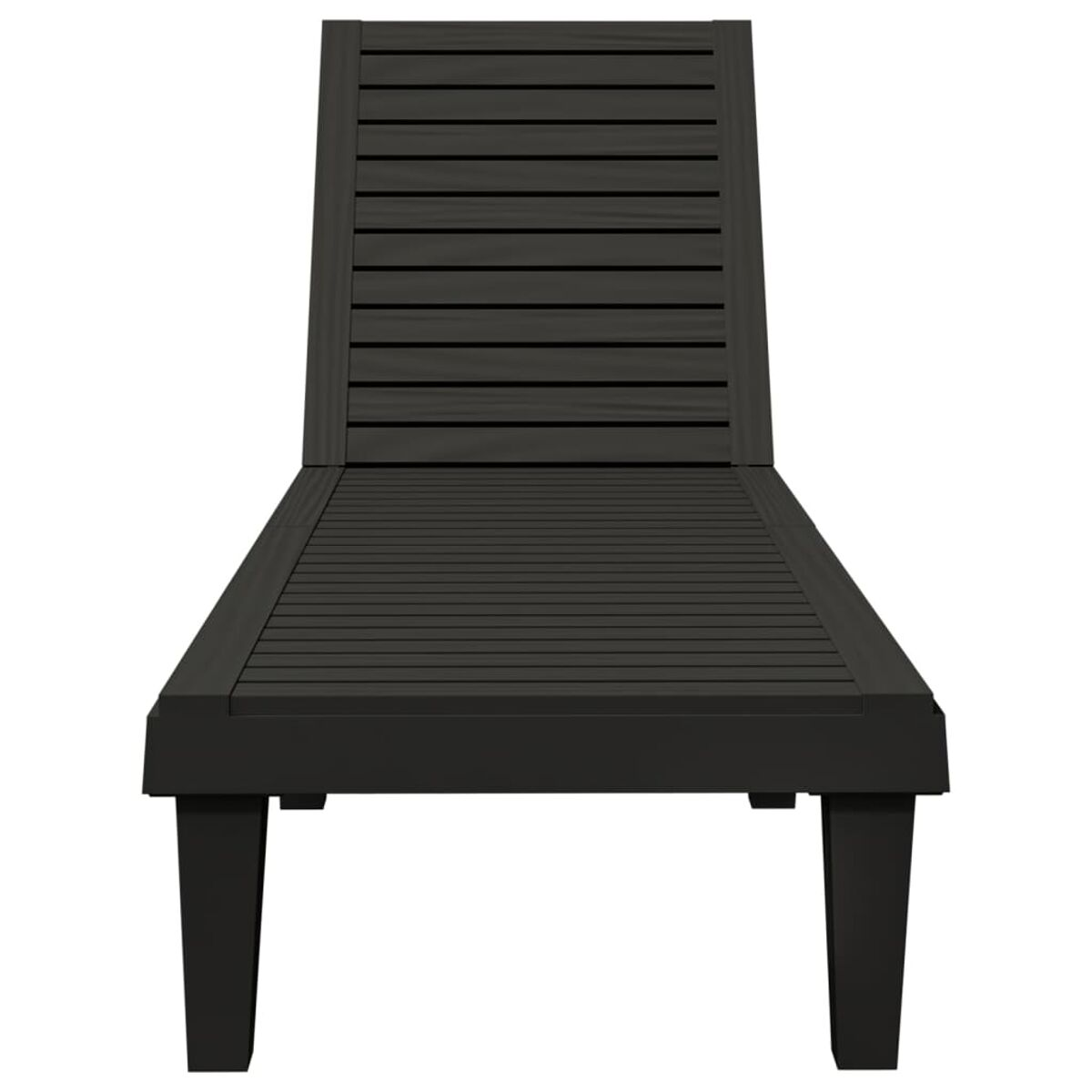 Schwarze Outdoor-Liege mit Lattenrücken und -sitz. Einfaches Design.