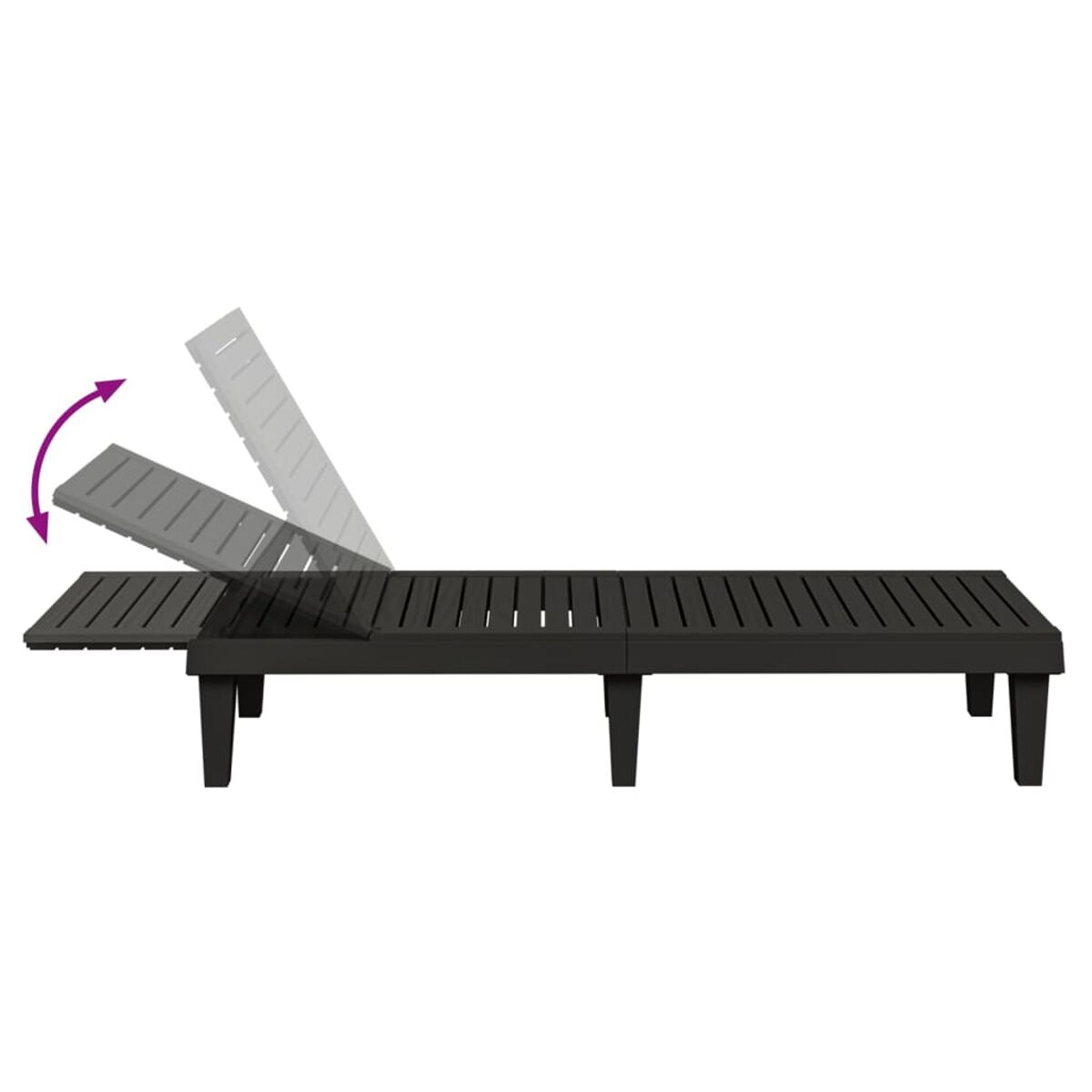 Schwarze Outdoor-Chaiselongue mit verstellbarer Rückenlehne. Weißer Hintergrund.