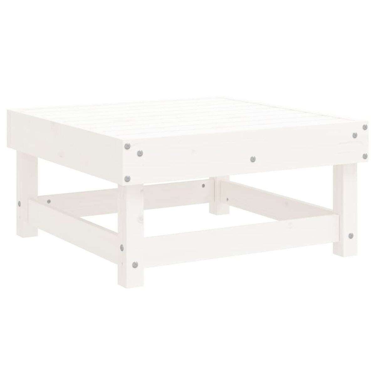 Weißer quadratischer Couchtisch aus Holz.