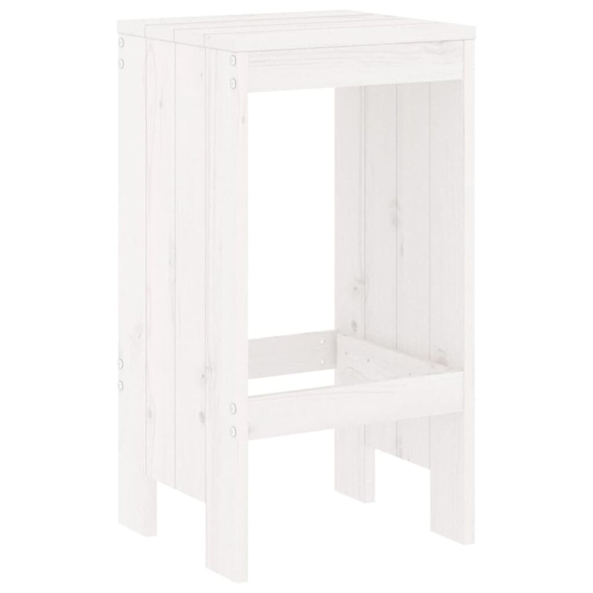 Ein weißer Barhocker aus Holz. Er hat einen rechteckigen Sitz und ist aus hellem Holz gefertigt.