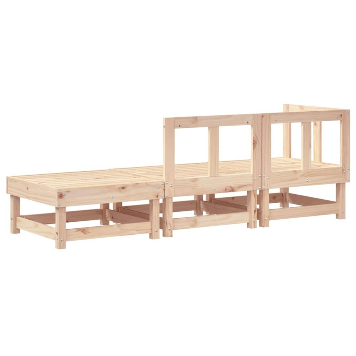 Modulares Gartenmöbel-Set aus Holz, verbunden.