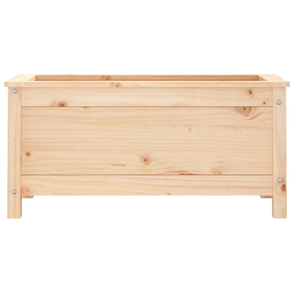 Pflanzkasten aus Holz in heller Farbe. Er ist rechteckig und hat ein schlichtes Design.