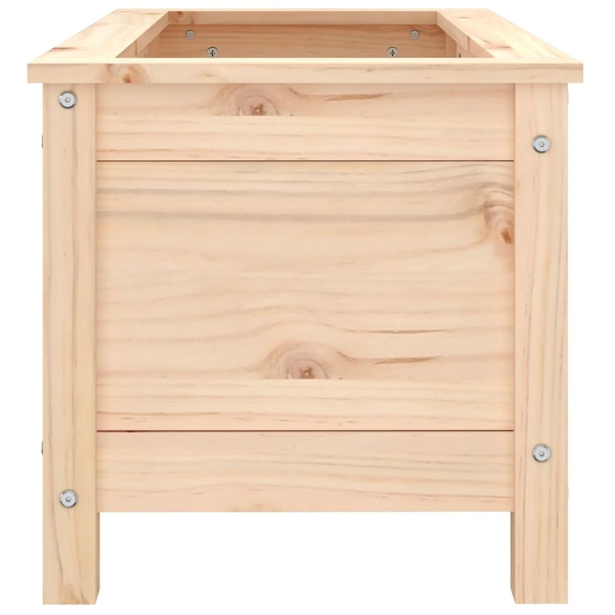 Eine Holzpflanzkasten aus hellem Holz.