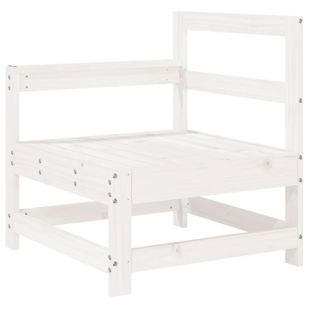 Weißer Holz-Sessel mit hohem Rücken. Der Sitz besteht aus Holzlatten.