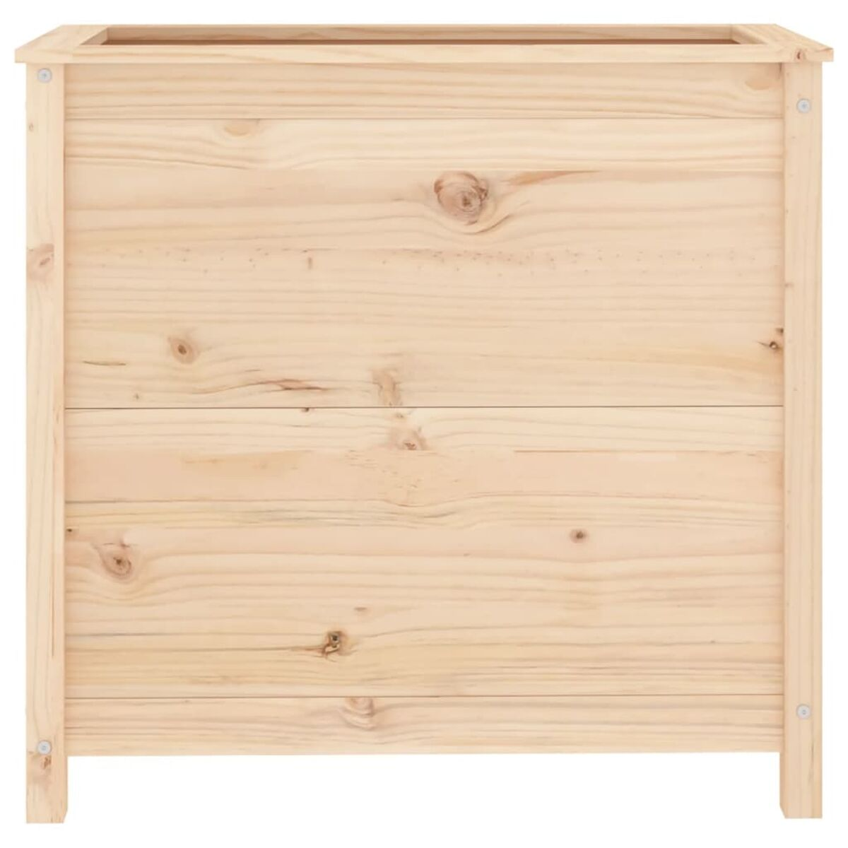 Eine hölzerne Pflanzkasten aus hellfarbigem Holz. Sie hat eine rechteckige Form mit sichtbarer Holzmaserung.