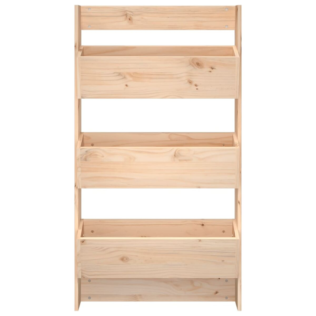 Holzregal mit drei offenen Regalböden, das die Struktur zeigt.