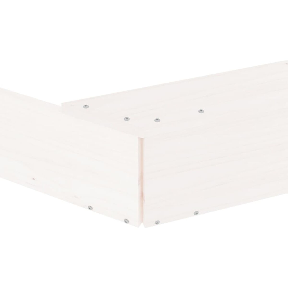 Angolo di una struttura letto in legno. Le viti sono visibili.