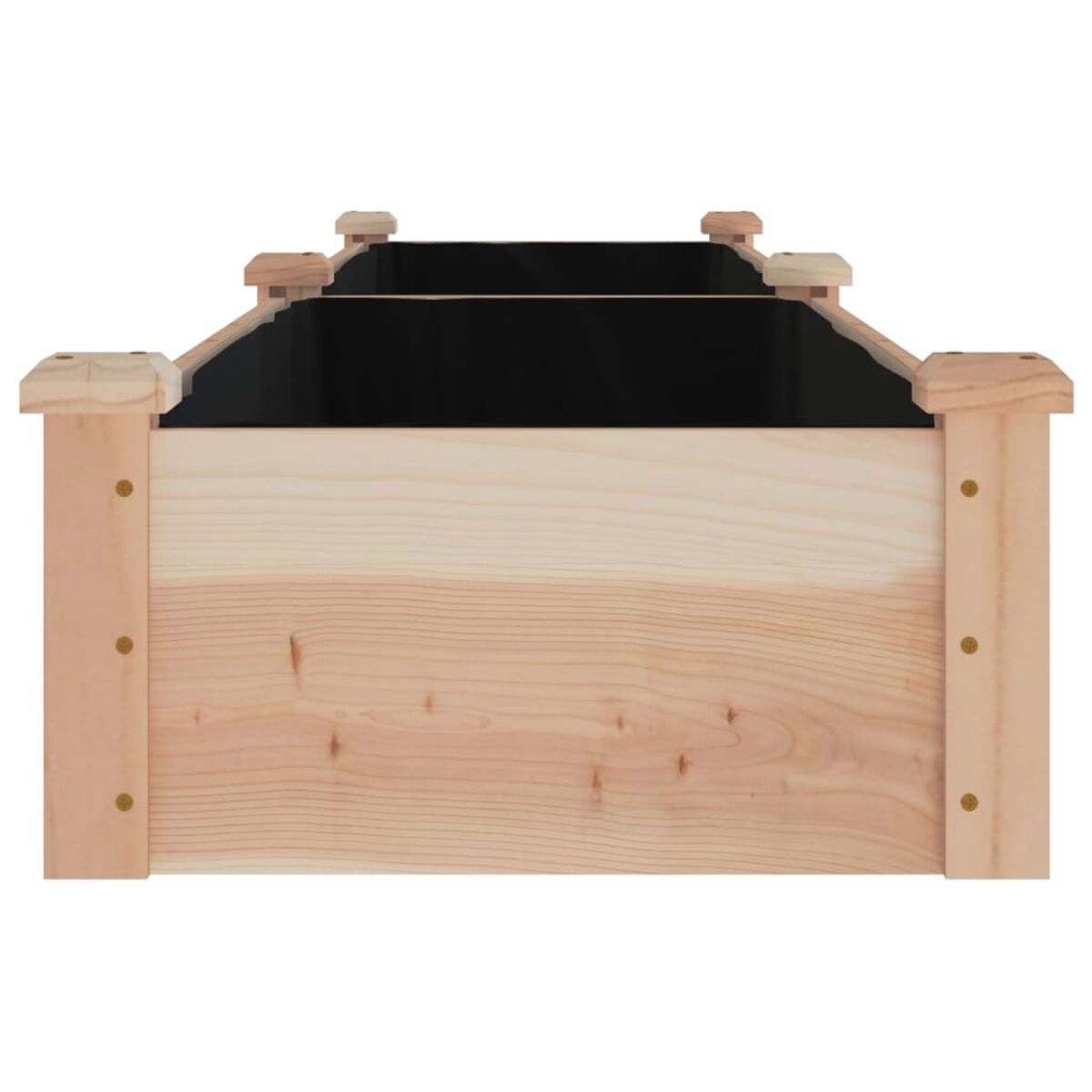 Pflanzkasten aus Holz, hellbraun, mit schwarzem Innenraum.