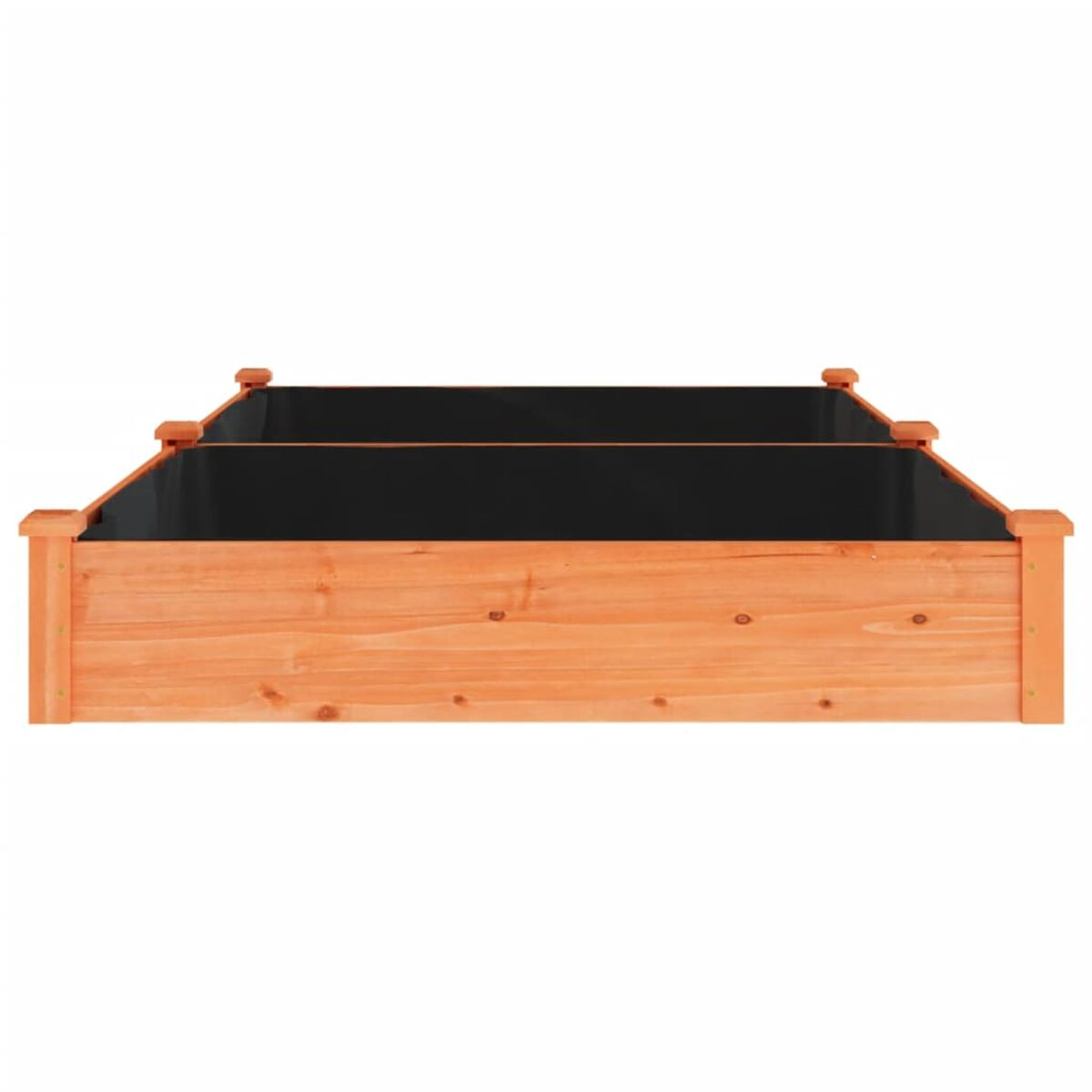 Erhöhtes Gartenbeet aus Holz mit schwarzer Auskleidung, Draufsicht, isoliert.