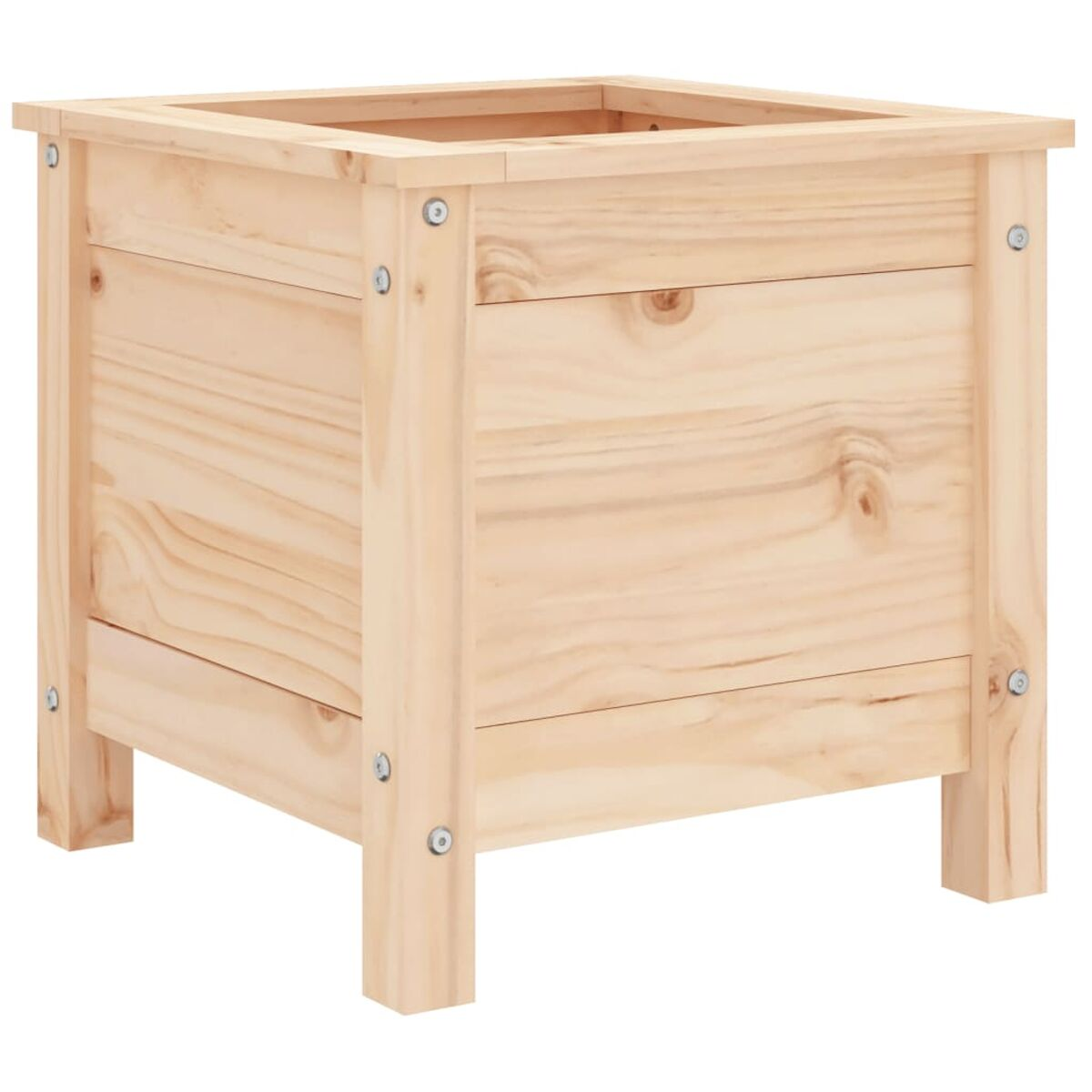 Quadratische Pflanzkasten aus Holz.