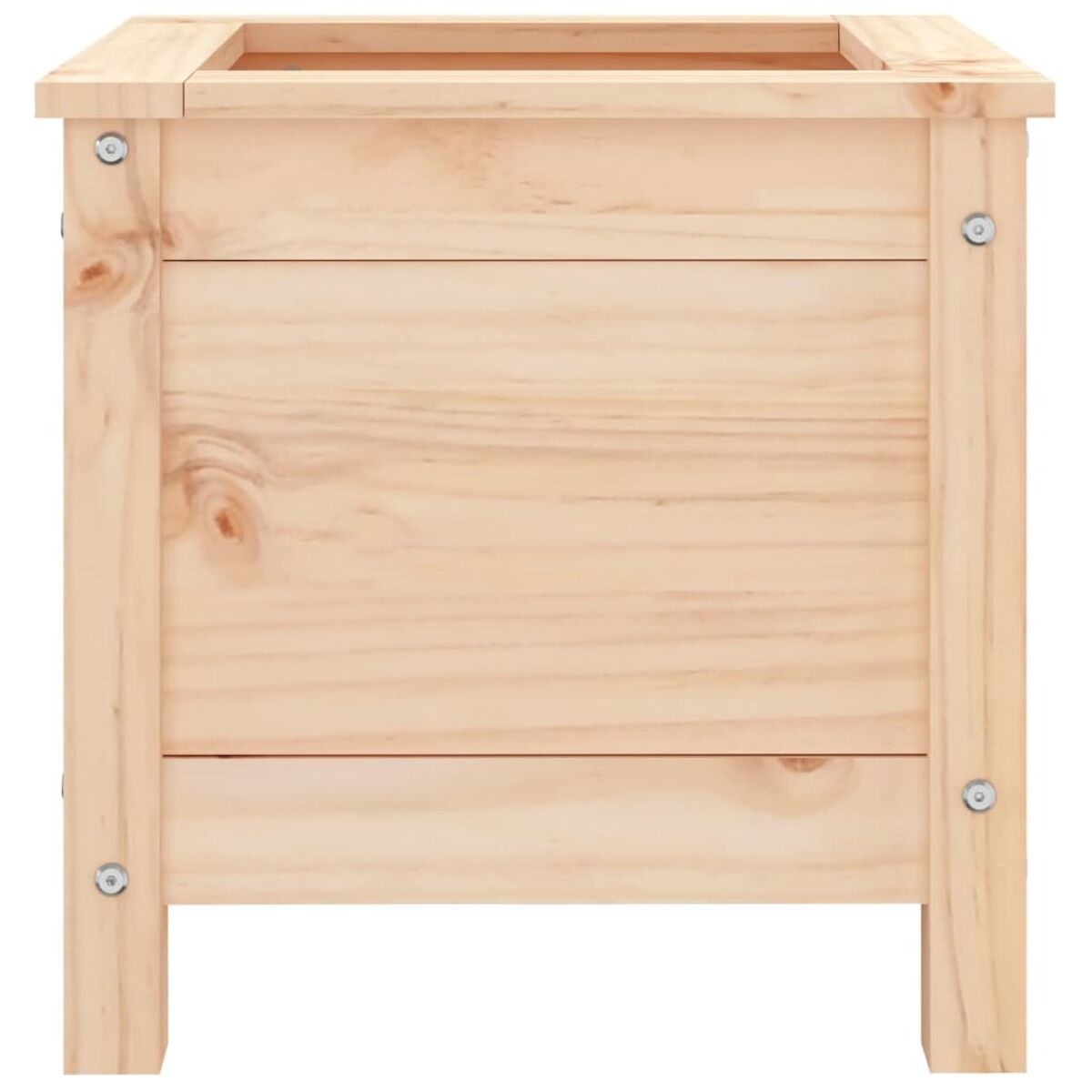 Eine hellbraune Holzpflanzkasten. Es hat eine rechteckige Form.