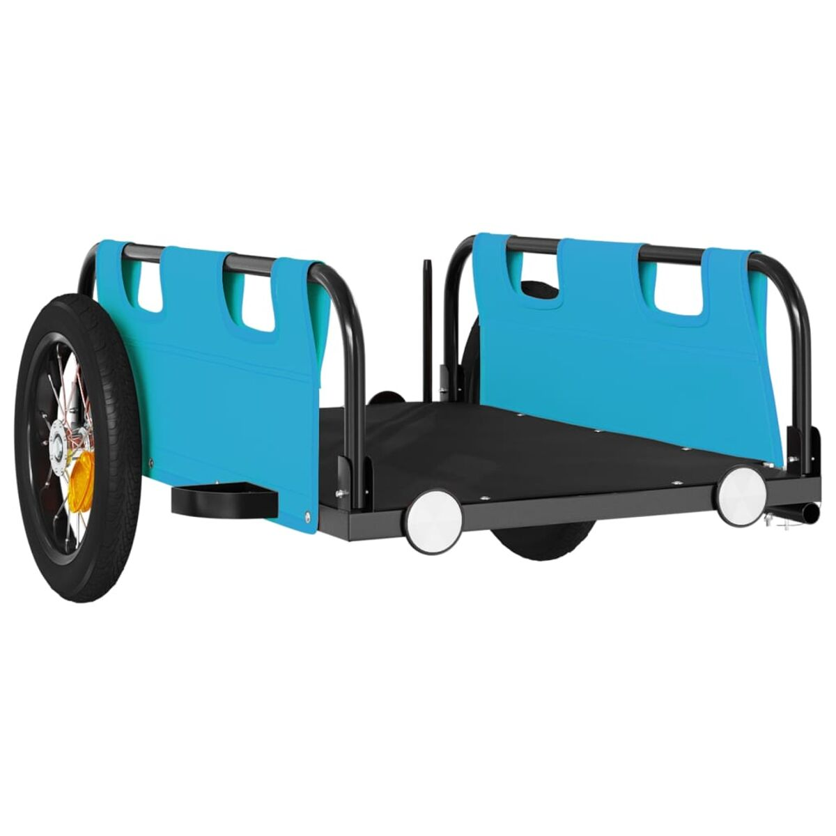 Schwarz-silberner Anhänger mit blauen Seiten und schwarzer Basis. Ein schwarzes Rad links.